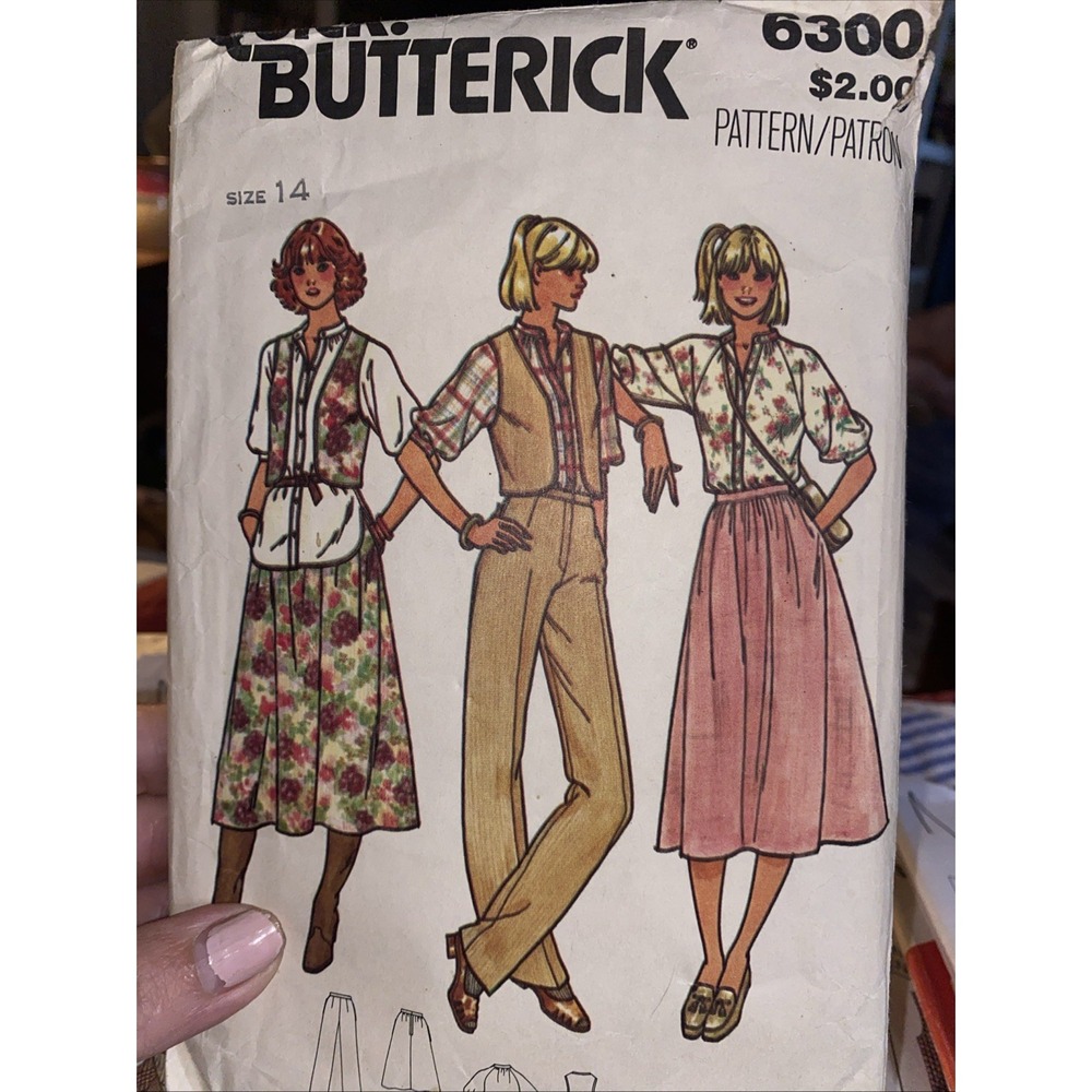 Vintage Butterick 6300 Sewing Pattern Ladies Vest Blouse Skirt Pants Size 14 Cut
